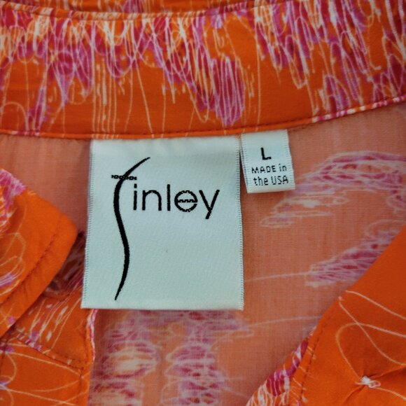 Finley Womens Hawaiian Button Down Shirt Orange Pink Abstract Tropical Sz L EUC - Picture 4 of 9